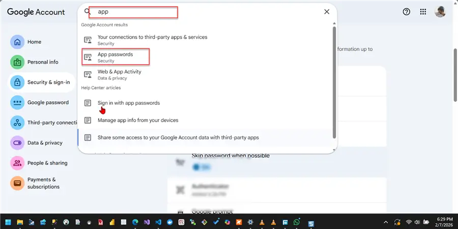 Create Google App Password
