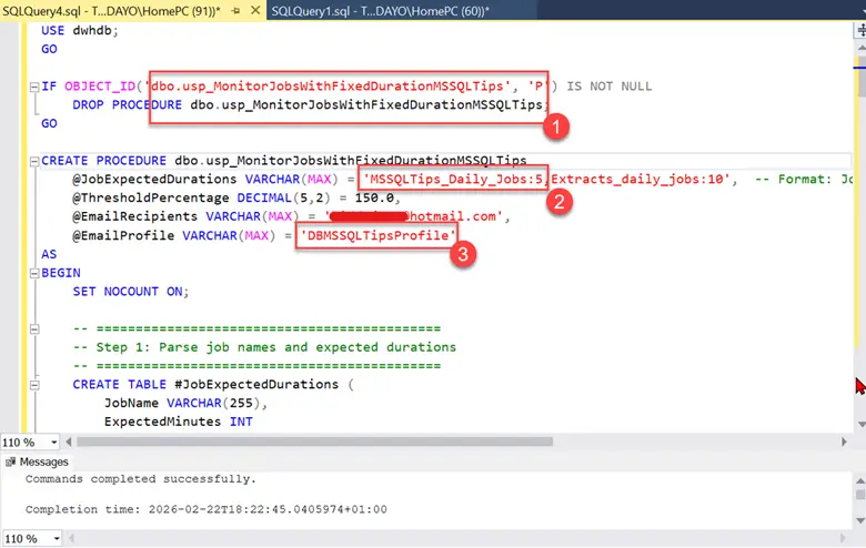 Long Running Job Stored Procedure Query