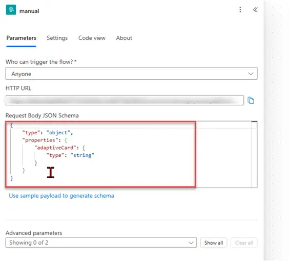 Configure Request JSON Body Schema
