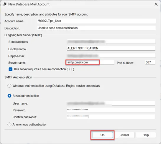 Setup Database Profile Name