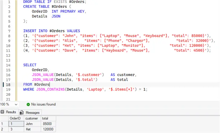 query results