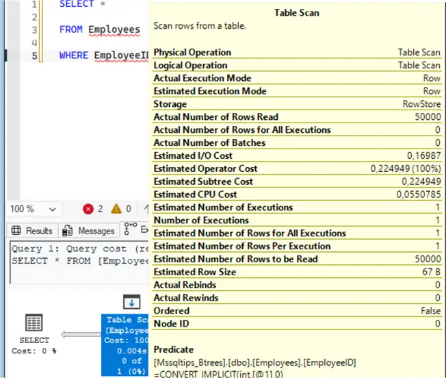 Heap table execution plan