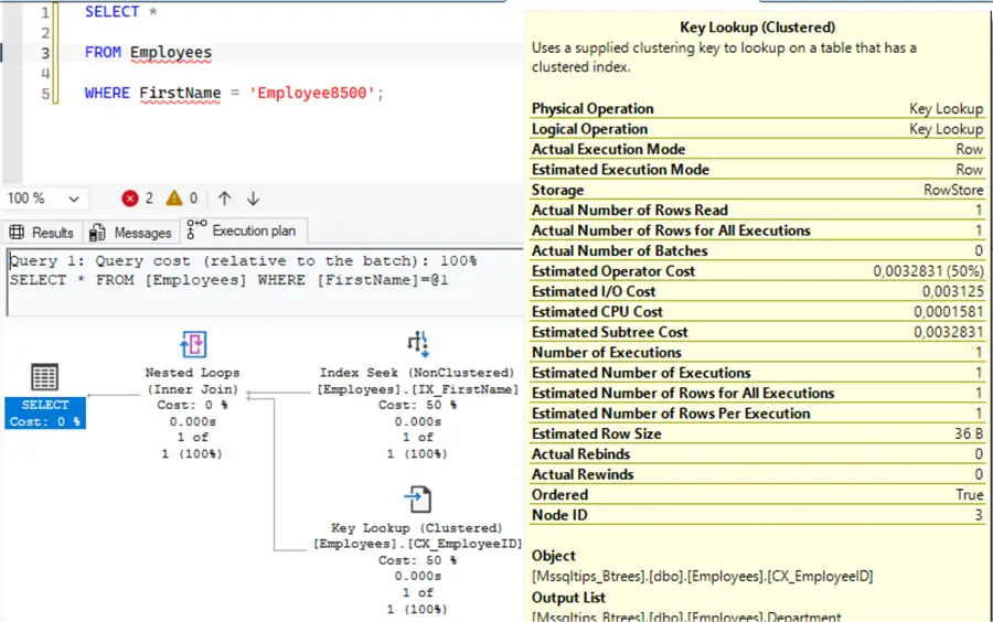 clustered and nonclustered index execution plan.