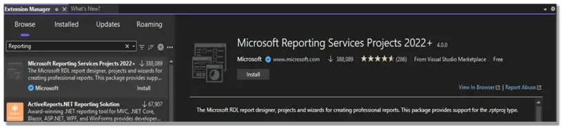 Extension Manager - browse