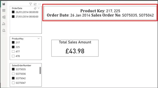 Image showing the output of the formatted font texts in a Power BI card visual
