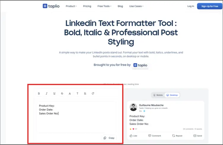 Image showing how to edit font styles using taplio tool