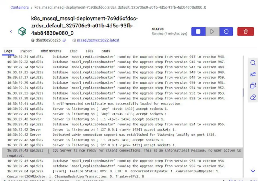 SQL Server is now listening for client connections - log message
