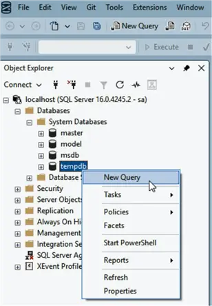 tempdb> New Query