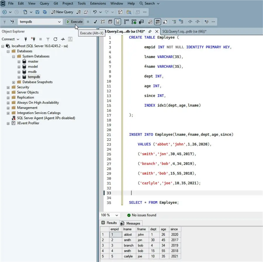 Running query to create a table