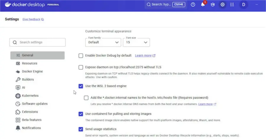 Use the WSL 2 based engine