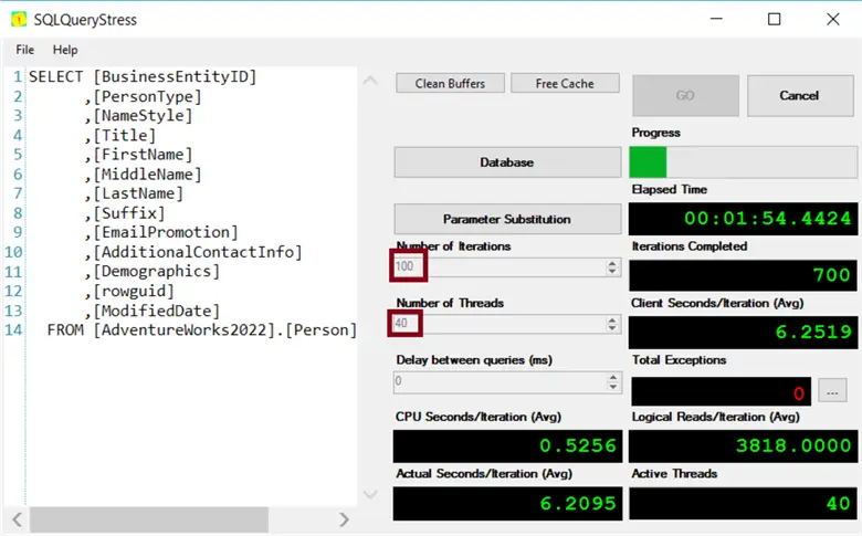 Executing Query Snippet-1 using SQLQueryStress