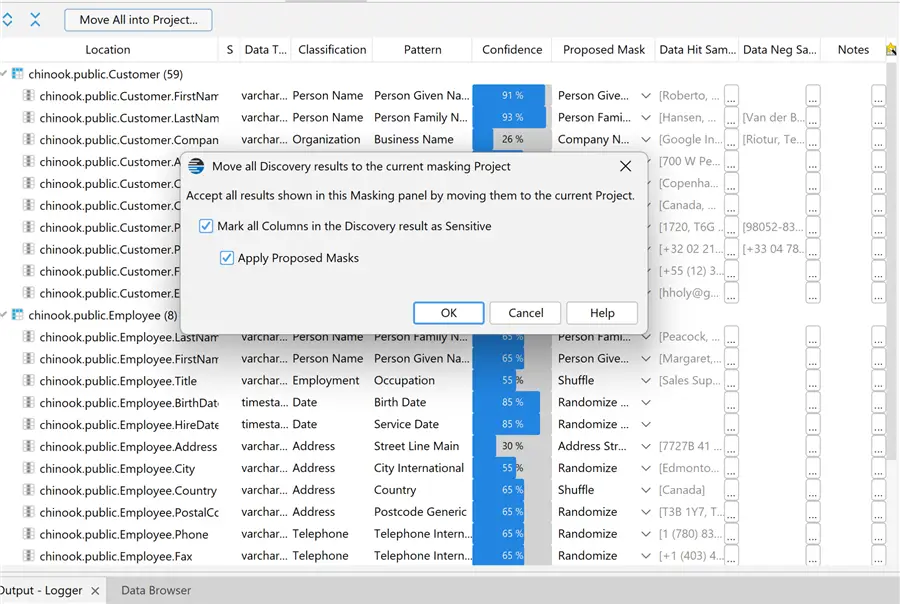 DataVeil Discovery move discovery results to project