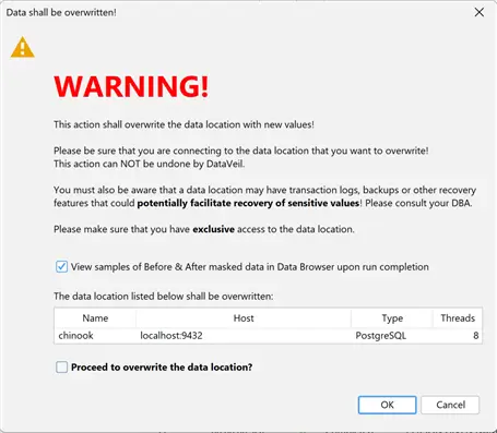 Run the DataVeil Project warning message