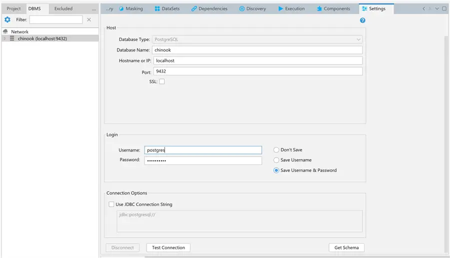 DataVeil Discovery Engine configure database connection