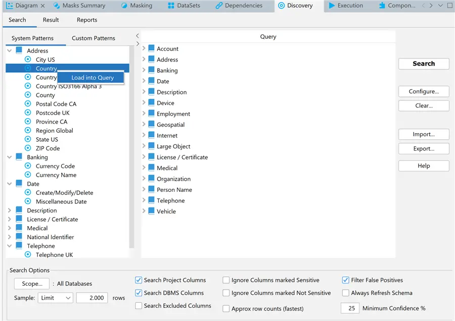 DataVeil Discovery Engine search options
