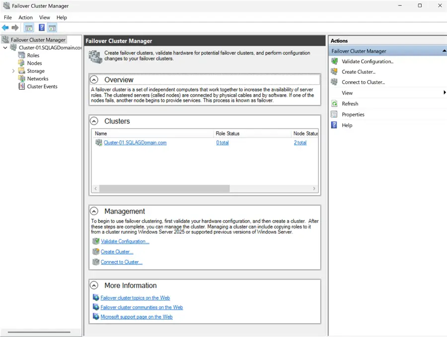 New Failover Cluster Created