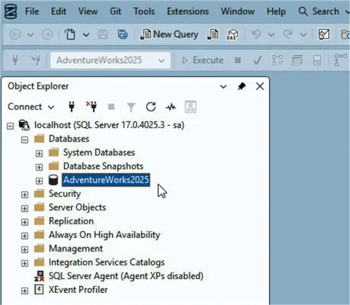 AdventureWorks in Object Explorer