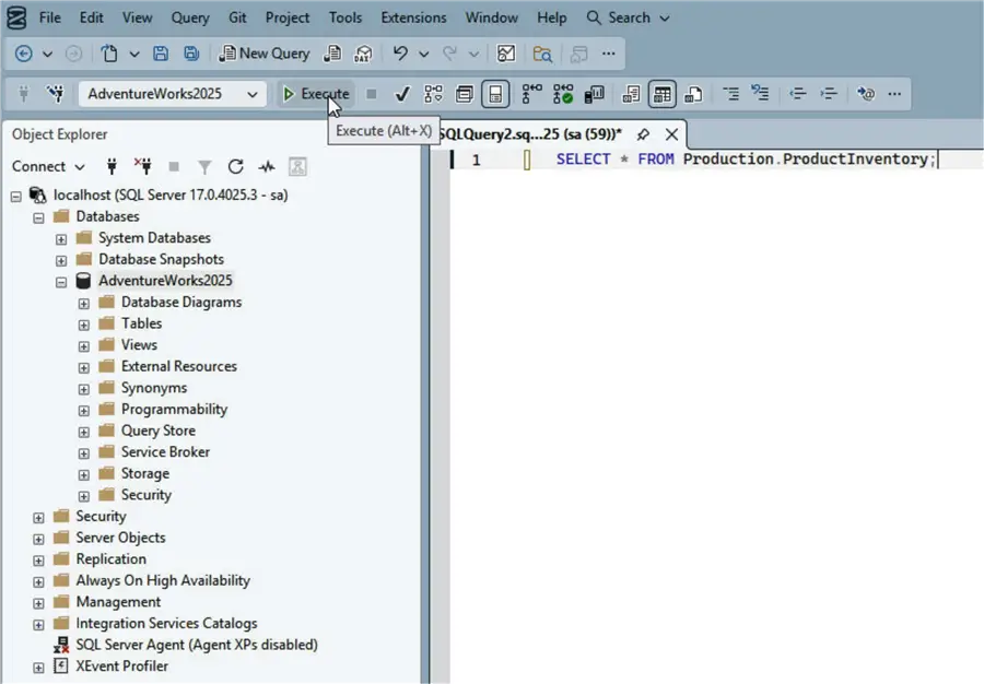 Execute query on AdventureWorks