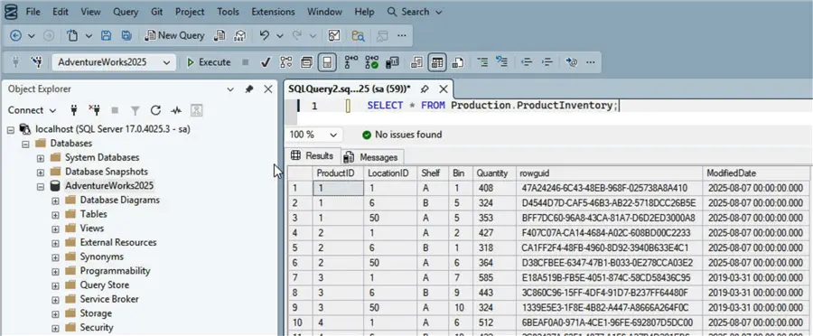 AdventureWorks query result