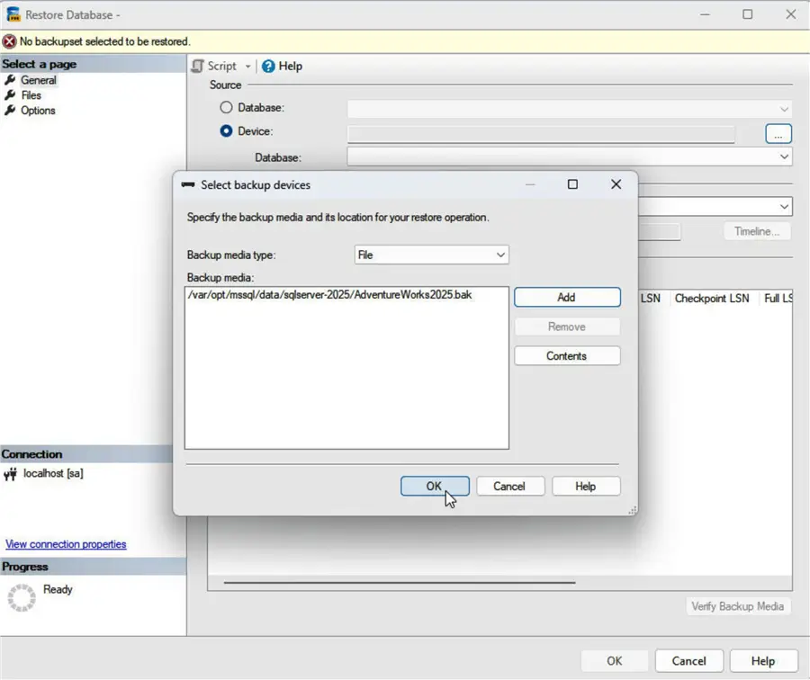 Backup media is added