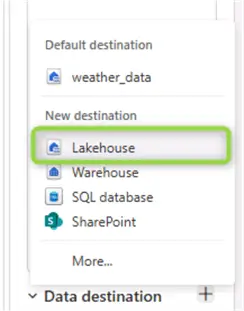 choose lakehouse as destination