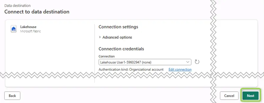 data destination connection setting