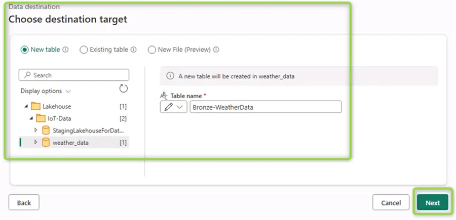 choose dataflow destination target