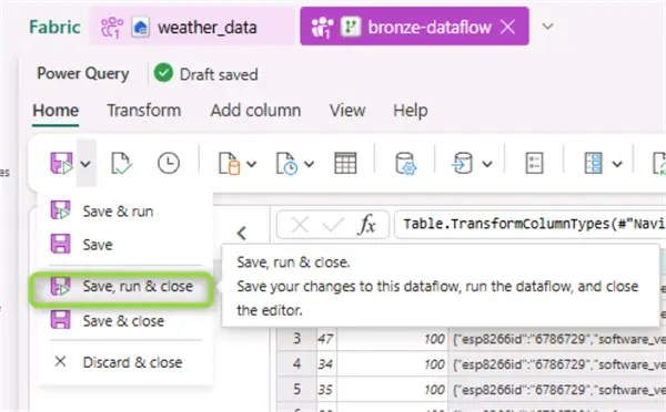 save, run and close power query configuration 