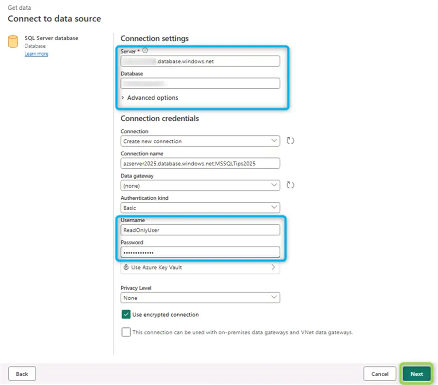 workflow data source connection details