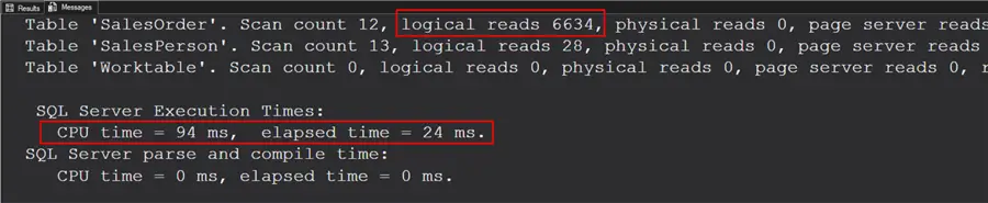 Statistics Time and IO