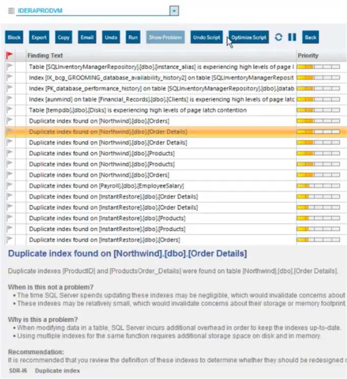 sql diagnostic manager environment analysis and recommendations