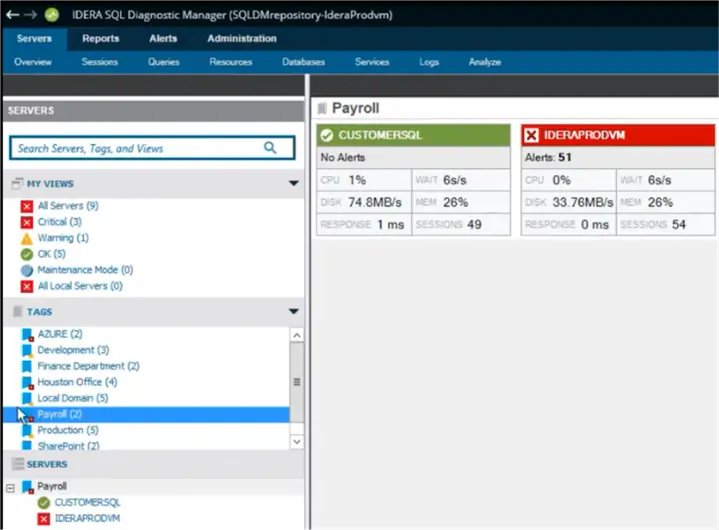 sql diagnostic manager tags
