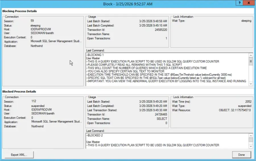 sql diagnostic manager blocking detail data