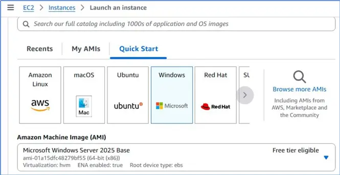 Select Windows Server 2025 Base image
