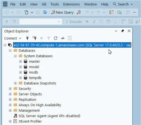 New connection added in SQL Server Management Studio