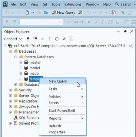 tempdb>New Query