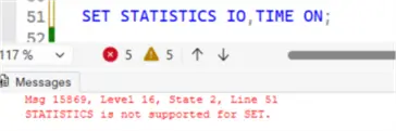 set statistics is not supported