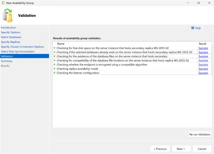 New AG Wizard - Validation