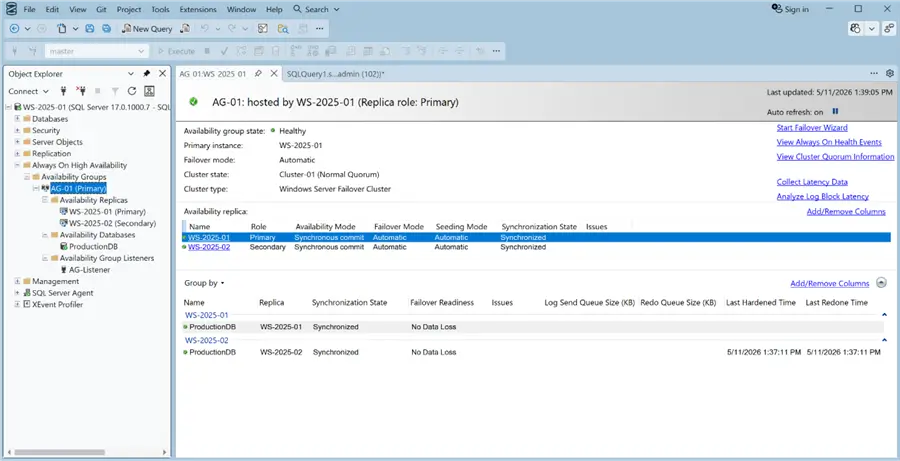 Availability Group dashboard