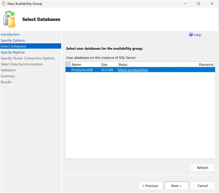 New AG Wizard - Select Databases