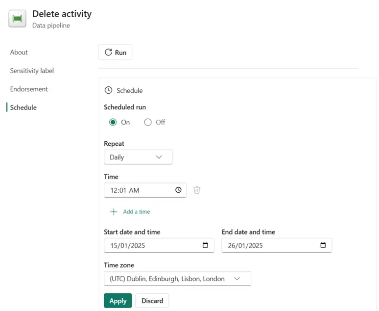 Delete activity schedule