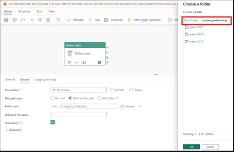 Folder path, wildcard file name