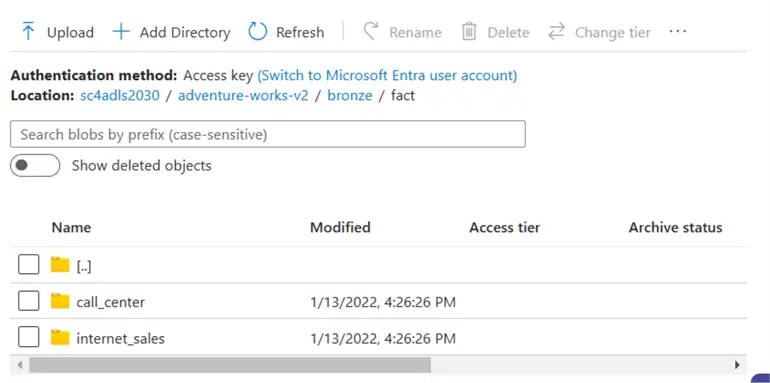 Databricks Dataframes - sample bronze folder with fact table data.