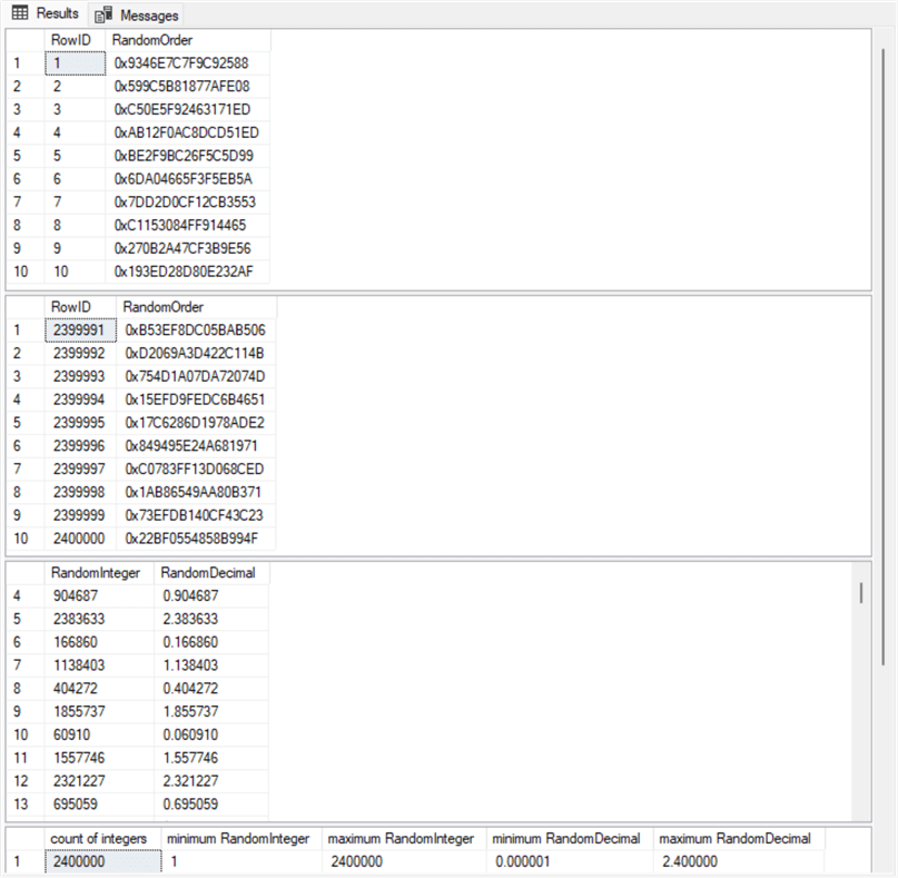 Table with Millions of Random Decimal Values
