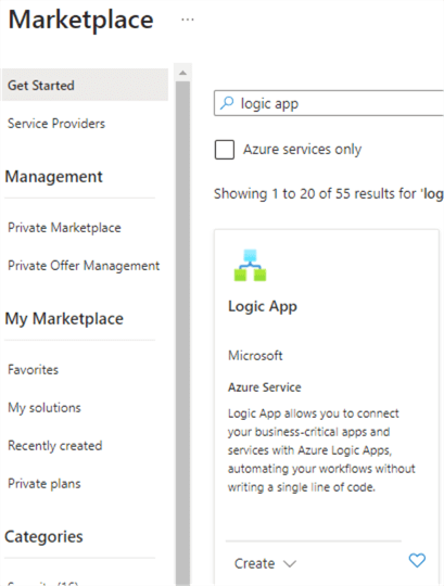 logic app in the marketplace