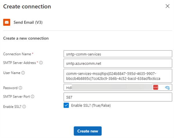 configure smtp connection