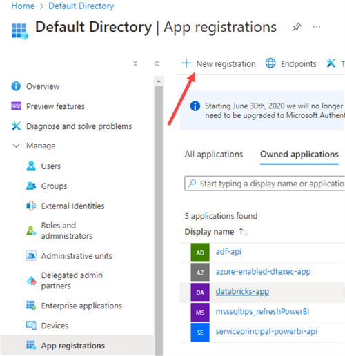 create new app registration