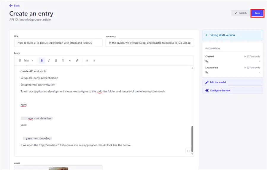 editing Strapi CMS article