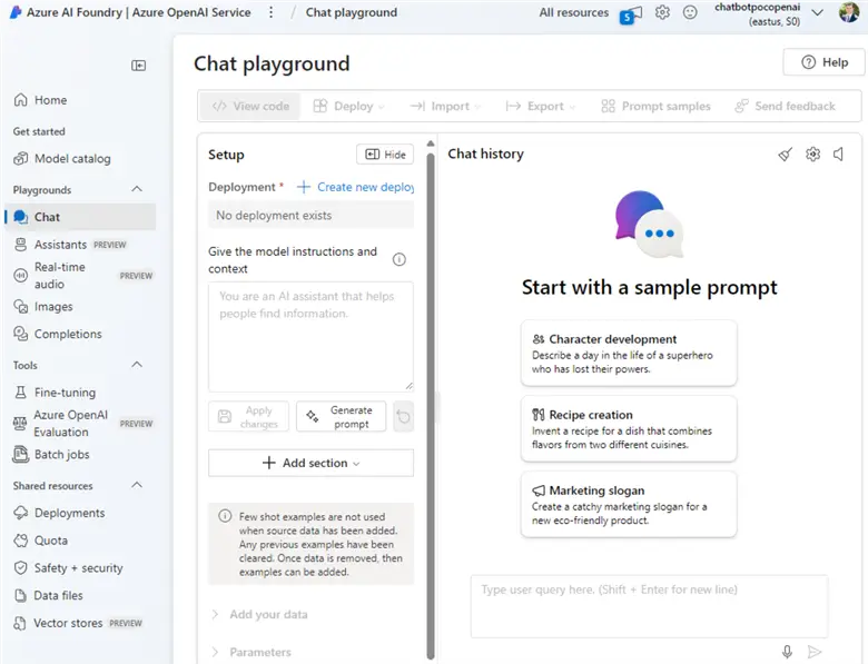 ChatPlayground Showing the chat UI in OpenAI Studio
