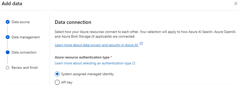 DataConnection Select system assigned managed identity 